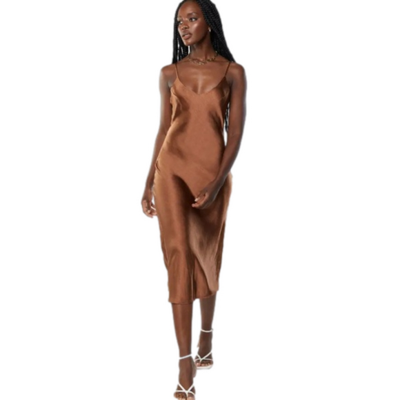 OAK + FORT Dresses & Skirts - NWT Oak + Fort Satin Midi Slip Dress M Toffee Brown
